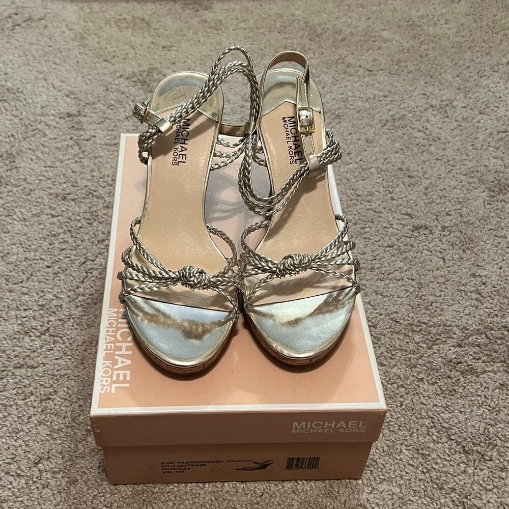 Michael Kors Gold Palm Beach Sandal Wedges